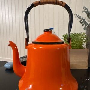Vintage Japanese Orange Enamel Teapot